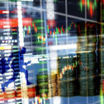 Stock market chart overlays on financial data screens, symbolizing Bitcoin and Nasdaq movement tied to forex trends.