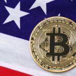 Howard Lutnick speaking with a U.S. flag and Bitcoin symbol glowing behind him, symbolizing Bitcoin’s growing status as "digital gold" in the Trump-era economic landscape.