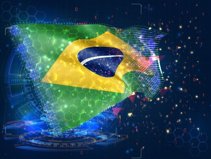 XRP logo next to Brazil’s flag and B3 stock exchange building, symbolizing the launch of the world’s first spot XRP ETF in Brazil.