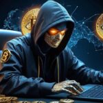 Hacker silhouette with North Korean flag overlay, impersonating U.S. company logos on a phishing email, symbolizing targeted attacks on crypto developers.