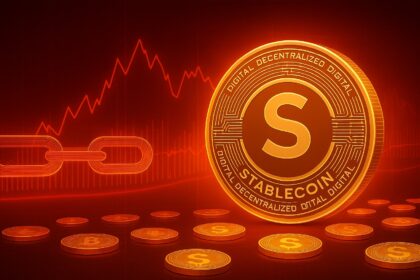 Abstract image showing blockchain evolution from EOS to stablecoins, symbolizing Vaulta’s transition and partnership with VirgoPay.