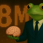 Animated Pepe character fused with AI circuit visuals and gold coins, symbolizing MIND of Pepe’s blend of meme culture, AI, and crypto profit potential.