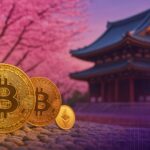 South Korean flag overlaying crypto coins and a rising market chart, with a silhouette of Donald Trump in the background—symbolizing rising holdings amid a post-election rally.