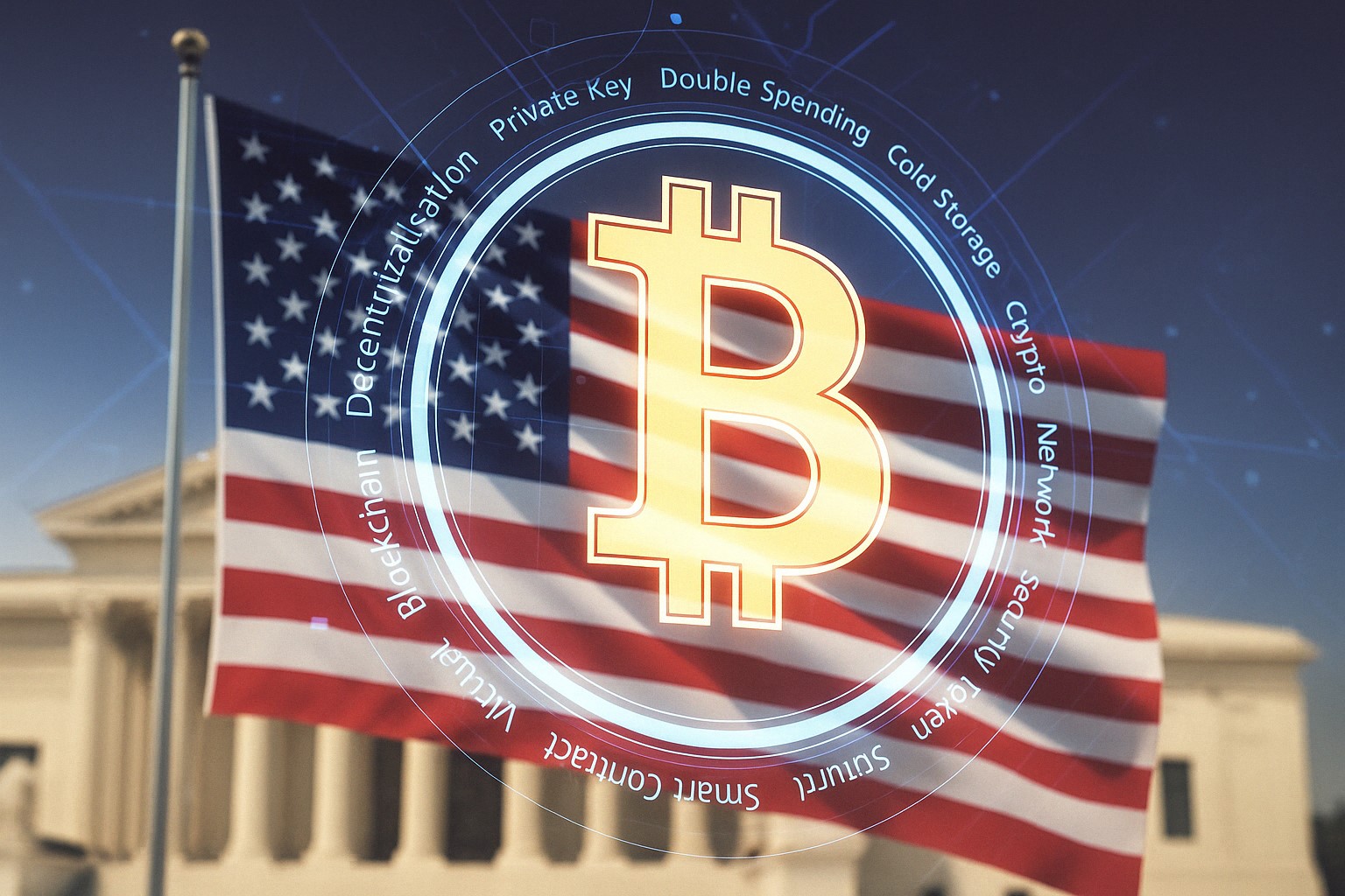 Logos of Deutsche Bank and Standard Chartered over a U.S. map with crypto icons and regulatory documents, symbolizing strategic expansion plans in a changing regulatory environment.