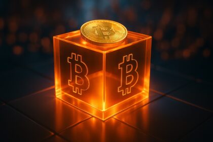 Bitcoin and gold bars side-by-side with a rising BTC chart and fading Nasdaq chart, symbolizing the growing debate over Bitcoin’s role as a safe-haven asset.