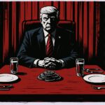 $TRUMP token graphic alongside a crossed-out $300K figure, symbolizing clarification on eligibility for a dinner event without requiring massive holdings.