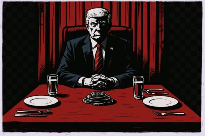 $TRUMP token graphic alongside a crossed-out $300K figure, symbolizing clarification on eligibility for a dinner event without requiring massive holdings.