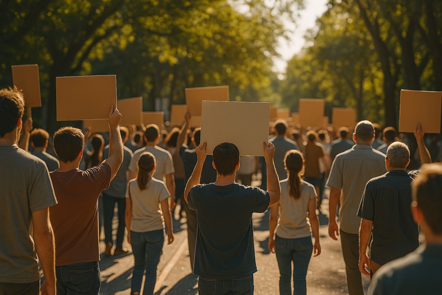 Crypto mining rigs with "Shutdown" signs in a small Arkansas town setting, highlighting local concerns over noise pollution and environmental impact.