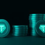 Tether logo set against a dark, stormy digital landscape, symbolizing its strategy to diversify beyond USDT and prepare for extreme global financial scenarios.