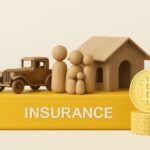 Bitcoin symbol under a protective shield labeled "Insurance," surrounded by institutional buildings and charts, representing growing demand for risk management in institutional crypto adoption.