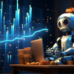 Chatbot analyzing stock market data with futuristic AI interface and graphs, symbolizing AI-driven crypto trading.
