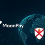 MoonPay logo with Jersey flag and global network background, symbolizing international crypto compliance expansion.