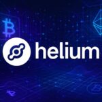Helium Network logo with blockchain graphics, highlighting SEC regulatory news