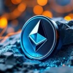 Ethereum coin symbol glowing on a futuristic circuit board background