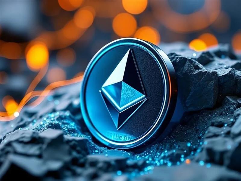 Ethereum coin symbol glowing on a futuristic circuit board background