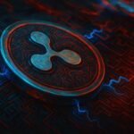 Ripple XRP logo glowing with red and blue lightning effects, signaling technical price analysis