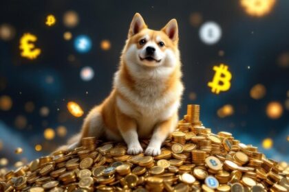 Dogwifhat token icon with warning symbols, exchange wallets filling up, and smart money arrows pointing out — indicating rising sell pressure and rally uncertainty.