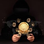 Bitcoin symbol with warning icons and an elderly silhouette, overlaid with blockchain explorer graphics, representing the $330M theft revealed by ZachXBT.