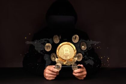 Bitcoin symbol with warning icons and an elderly silhouette, overlaid with blockchain explorer graphics, representing the $330M theft revealed by ZachXBT.