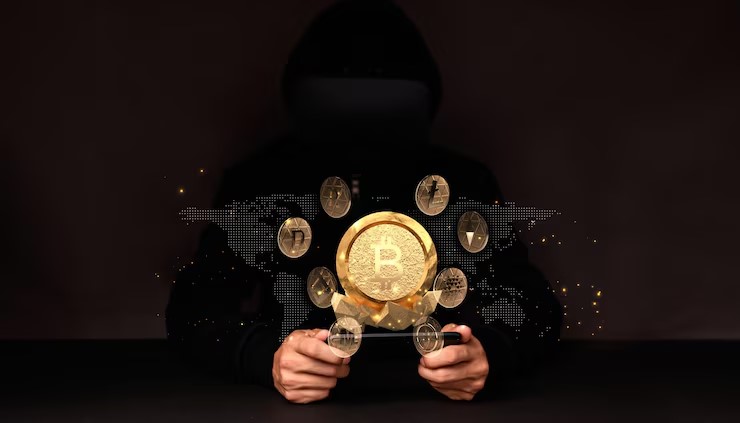 Bitcoin symbol with warning icons and an elderly silhouette, overlaid with blockchain explorer graphics, representing the $330M theft revealed by ZachXBT.