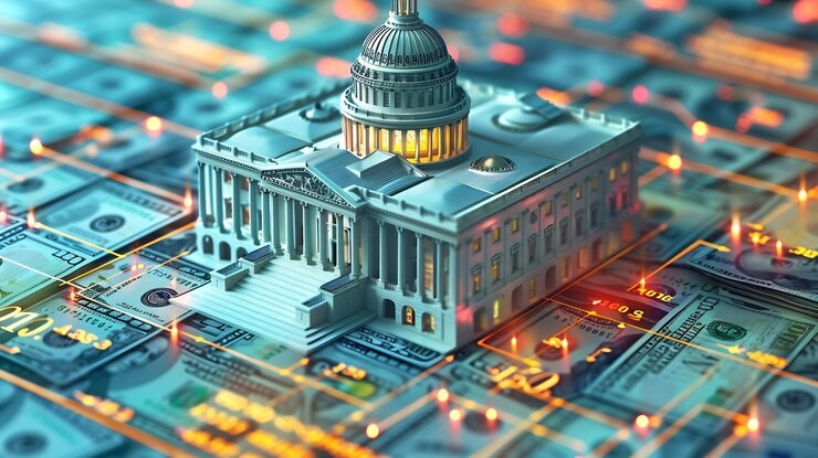 U.S. Senate chamber with a rejected GENIUS Act document and stablecoin icons, highlighting the ongoing debate over crypto regulation in the legislative arena.