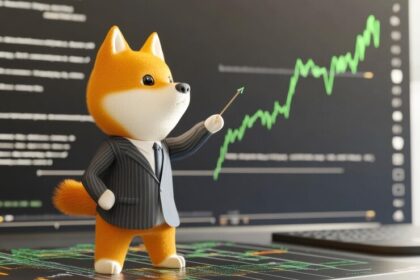 Shiba Inu coin chart showing a decline in trading volume and burn rate with bullish technical indicators forming, hinting at a potential rebound setup.