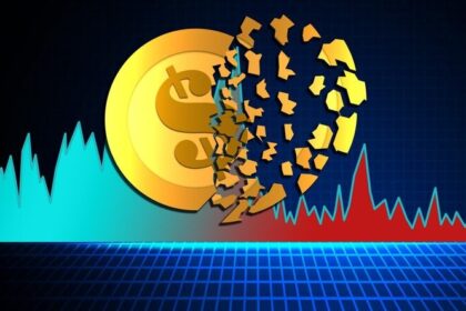 South Korean won symbol transforming into stablecoins with $19 billion marker and crypto outflow graphics, highlighting the shift to stable assets amid market uncertainty.