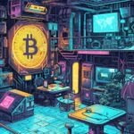 Crypto mining rigs overlaid with a red ban sign and Kuwait’s national emblem, highlighting the country’s enforcement action amid a deepening power crisis.