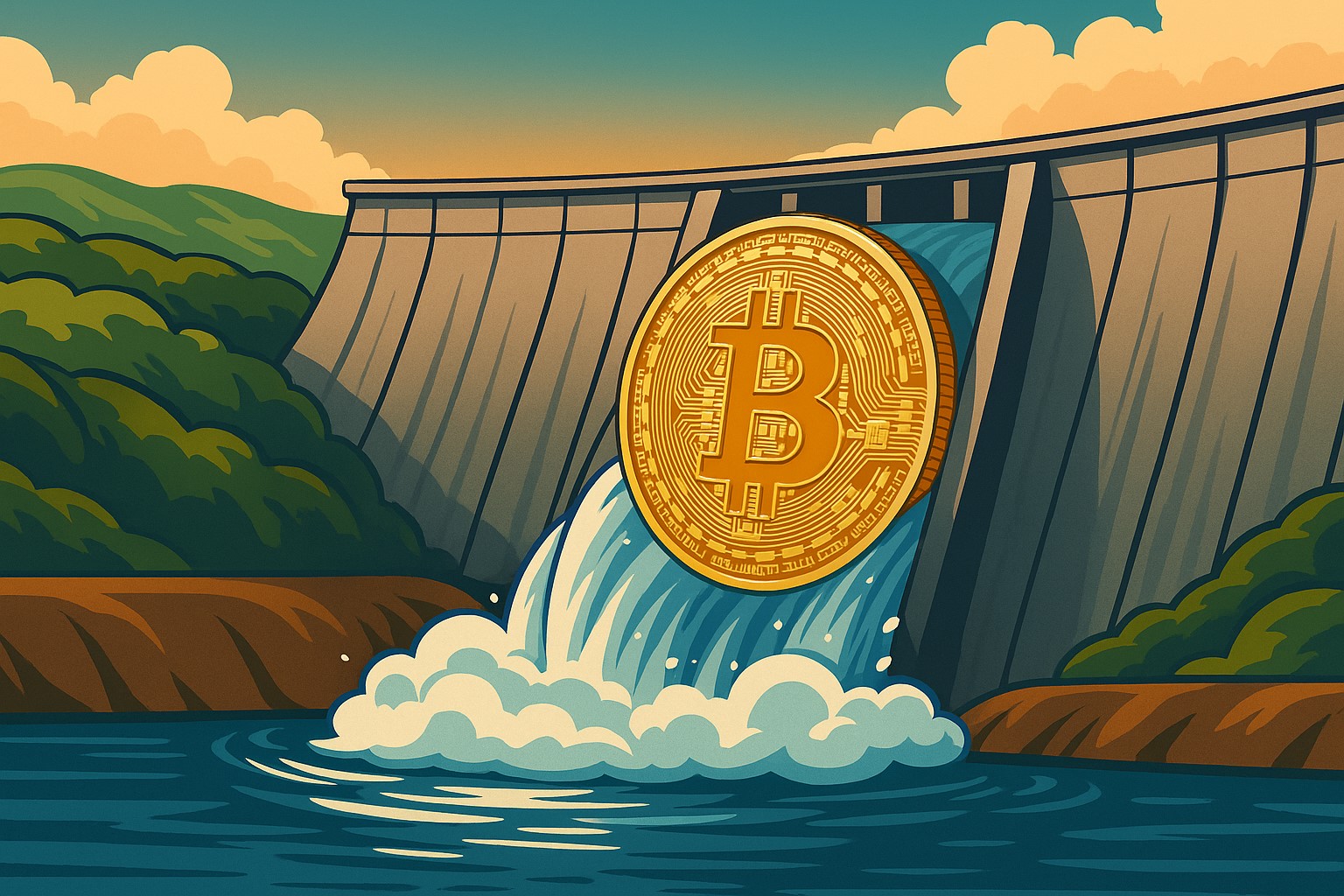 Paraguayan police at the Itaipu Dam with crypto mining rigs and Chinese nationals being detained, illustrating the thwarted theft and international implications.
