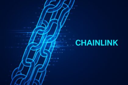 The Graph and Chainlink logos connected by a blockchain bridge, with GRT tokens flowing across chains via CCIP, symbolizing seamless interoperability.