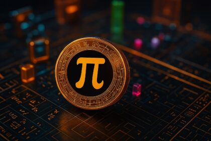 Pi Network logo with slowing momentum indicators, insider wallet transfer icons, and a rising bull market graph in the background—signaling missed opportunities or hidden exits.
