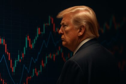 Trump Media logo overlaid with $3B crypto investment graphics and ethics warning symbols, representing concerns about the intersection of political influence and crypto market expansion.
