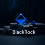 BlackRock logo rising toward a Bitcoin throne next to Satoshi’s symbolic silhouette, with BTC wallet charts showing institutional accumulation and control narrative.