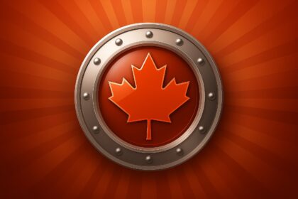 Canadian Parliament building with Liberal Party flags and crypto coin symbols in tension, representing uncertainty over the future of Canada’s digital asset sector.