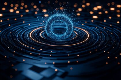 IOTA logo connected to Swirl staking protocol visuals with DeFi integration icons and liquidity pools, symbolizing a new era of liquid staking on the IOTA network.