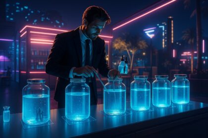 Magic Labs logo connected to Coinbase’s Base blockchain with AI agent icons, representing the launch of the Newton platform backed by PayPal.