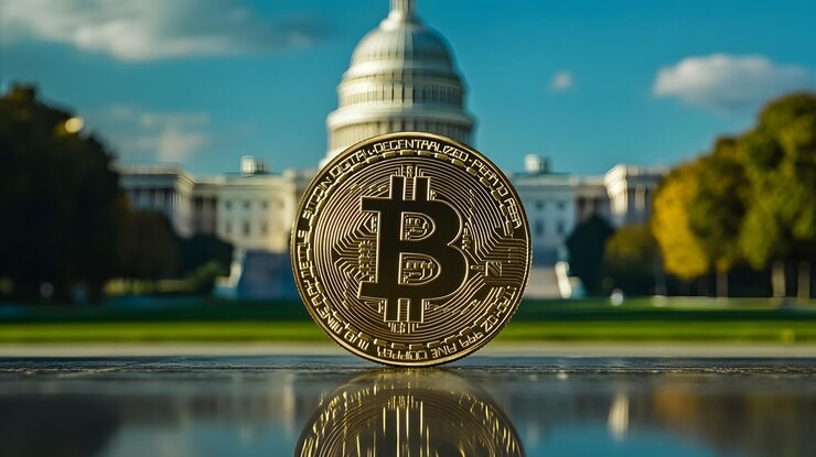Rep. Maxine Waters speaking at a podium with the “Stop Crypto Corruption” bill graphic and $TRUMP token visuals in the background, symbolizing a preemptive move against perceived crypto-political conflicts.