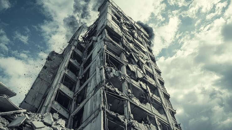 JYS Group office shuttered with distressed investors in the foreground and a fleeing executive headed toward a UK flag, symbolizing collapse after massive retail fundraising.